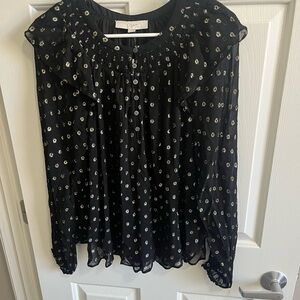LOFT Black Blouse with White Dots